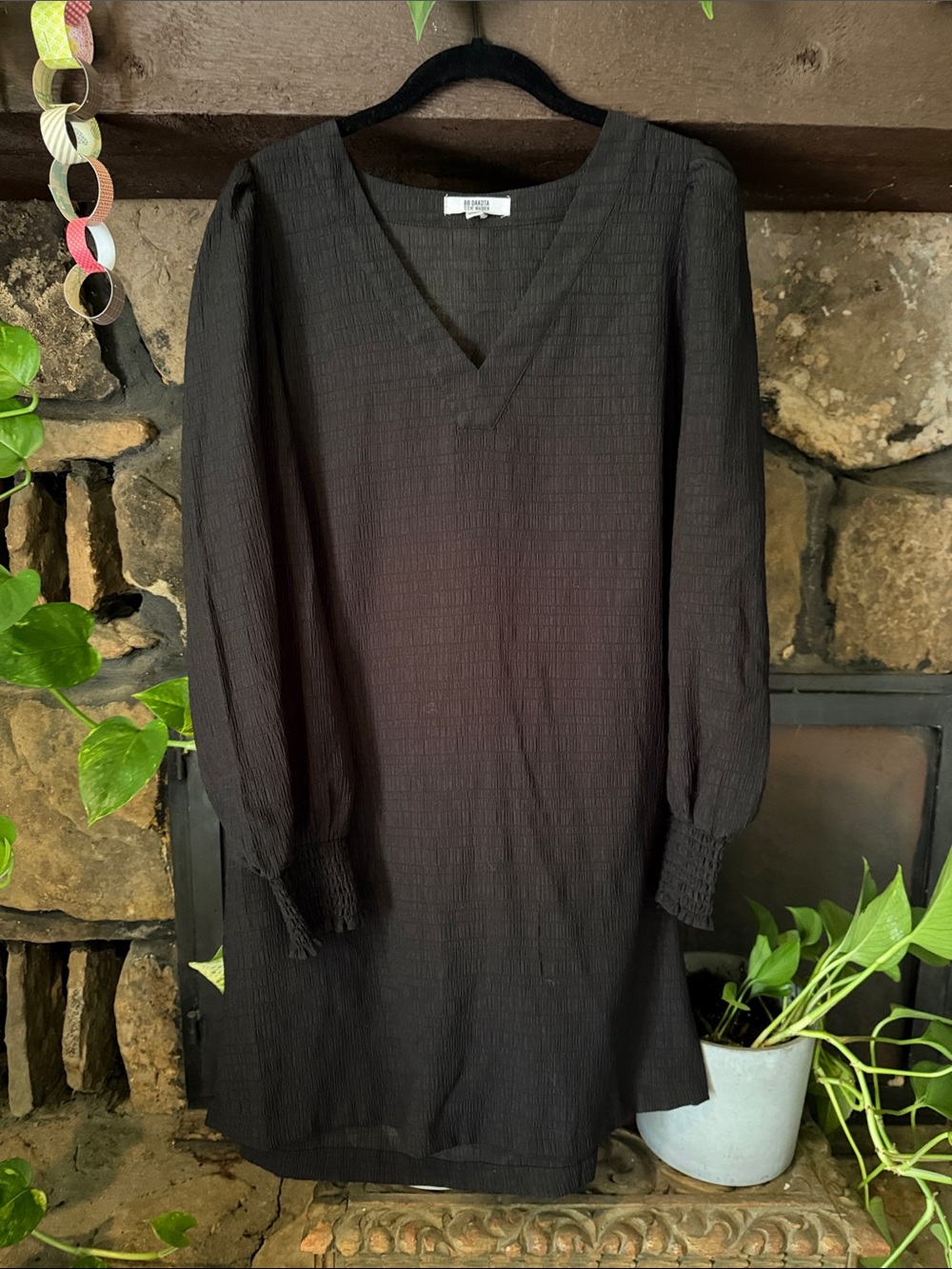 BB Dakota V-Neck Long Sleeve Black Dress